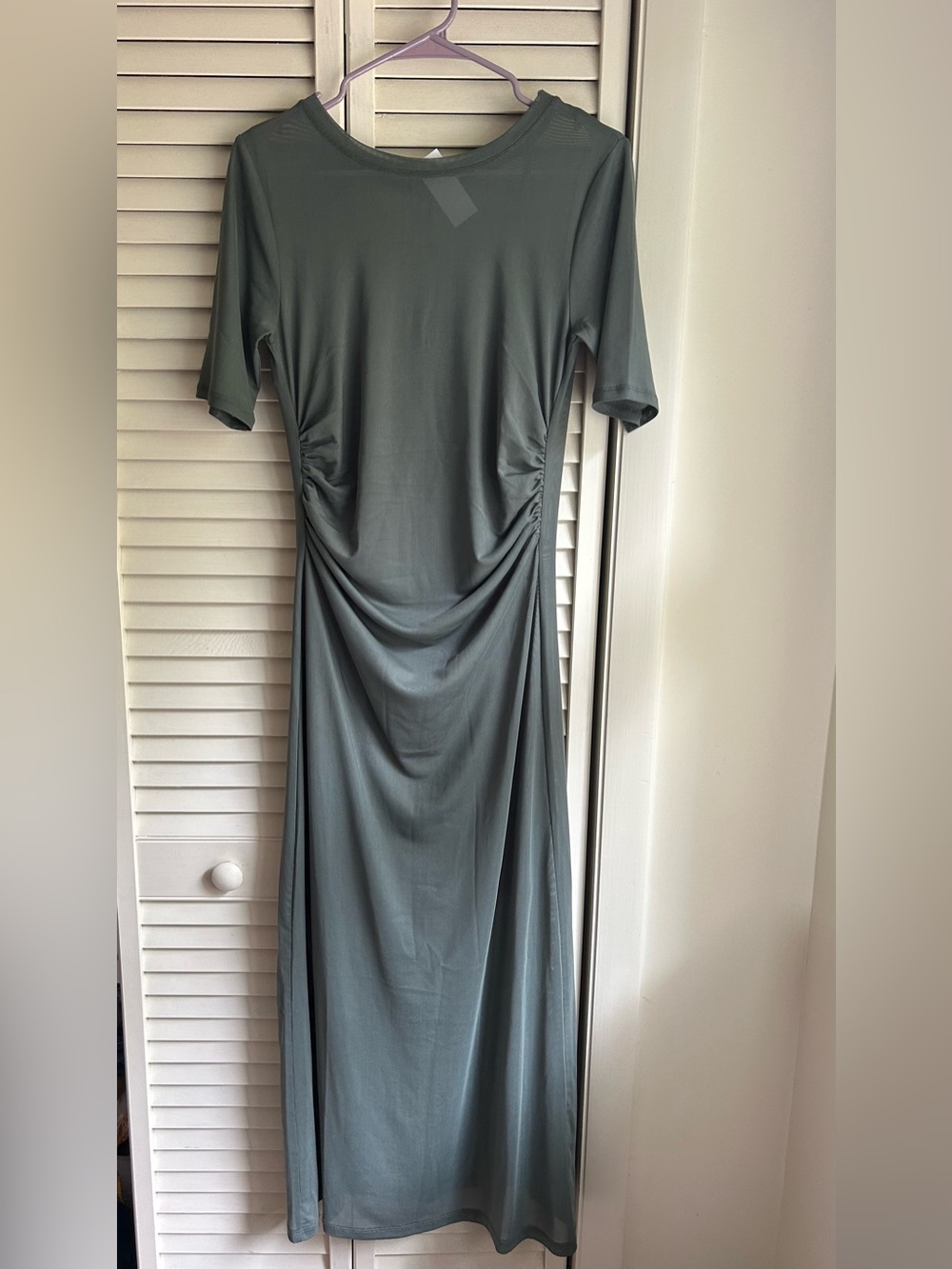LOFT Slate Green Maxi Dress with Side Ruching